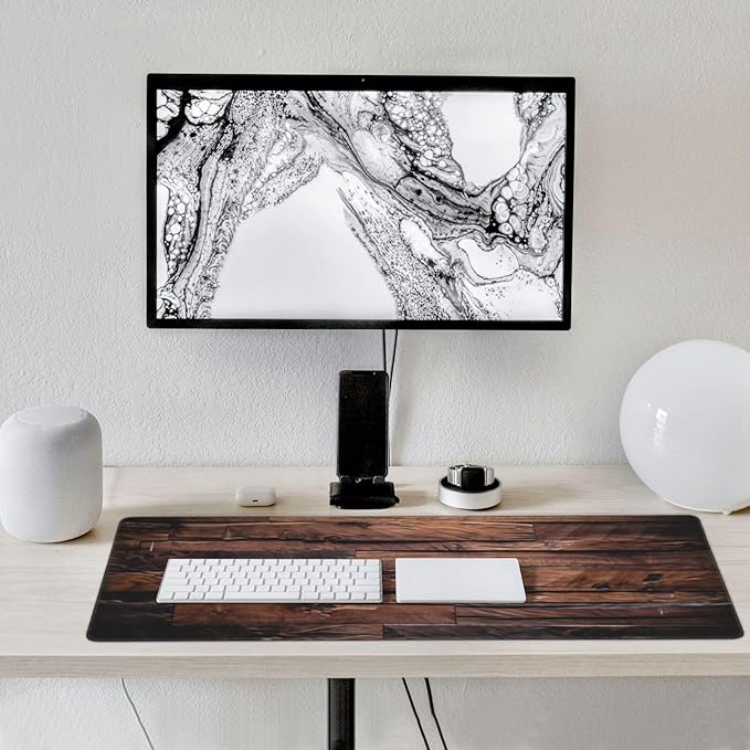 Dark Wood Texture Large Gaming Mouse Pad 35.5 X 16 Inch Extended Desk Mat for Keyboard and Mouse Waterproof Computer Mousepad with Stitched Edges &amp Non-Slip Base