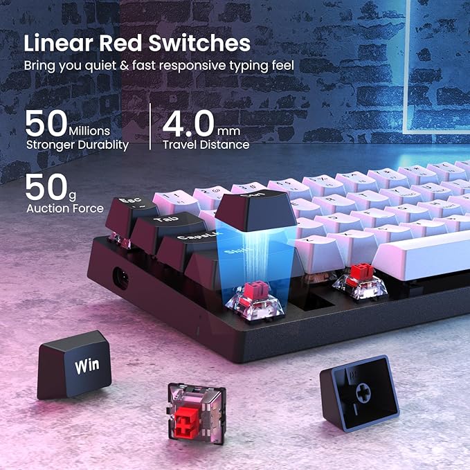 Portable 60% Mechanical Gaming KeyboardWired ErgonomicKeyboard with Red Switches18 LED Backlit Keyboard61 Keys Ultra-Compact Mini OfficeKeyboard for PC/Mac/XboxEasy to Carry On Trip-Black/White