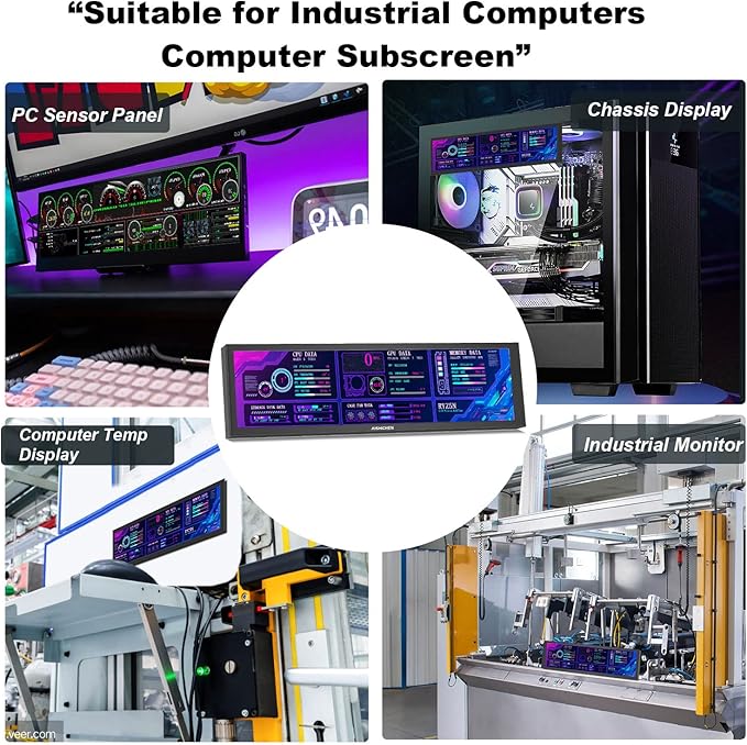 8.8 Inch PC Temperature Display PC Sensor Panel Display Computer Temp Monitor IPS USB Mini Screen AIDA64 CPU RAM DataTemperature Monitor for ARGB Computer Case Secondary Screen