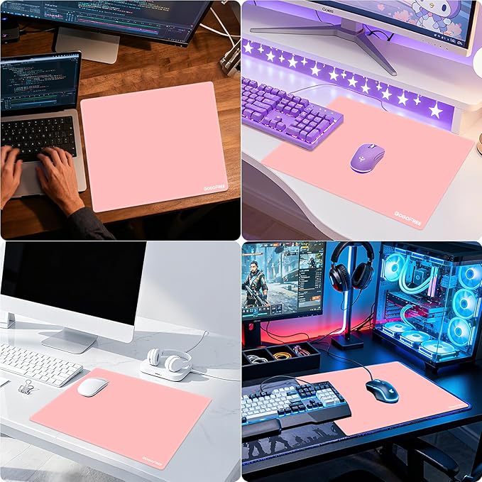 Glass Mousepad with Hard Surface for Gaming Ultra Smooth Mouse Mat Water-Resistant Large Mouse Pad Precision Speed Control for Esport Games/Office Pink XL(15.7’’×19.6’’)