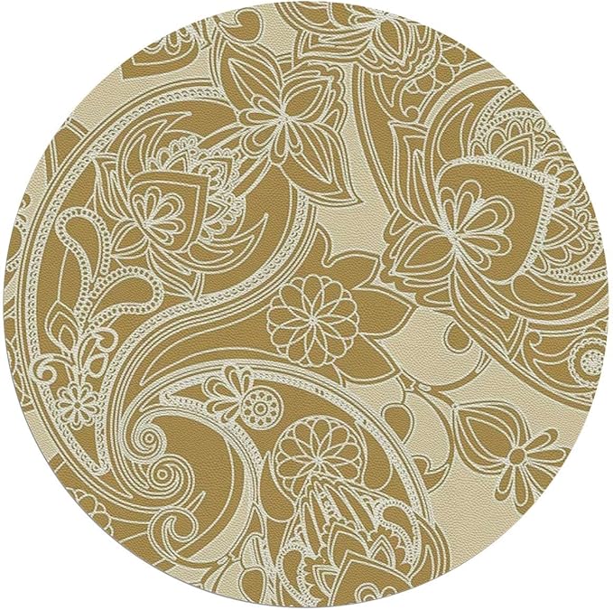 Caramel Yellow PU Leather Chair Mat for Hardwood &amp Tile Floor Antique Mild Ombre Shade Gothic Victorian Desk Chair Mat Large Anti-Slip Floor Protector for Home Office Damask Diameter 35.4 in