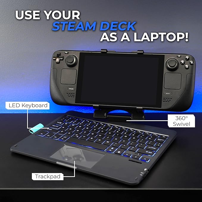 DeckTop with Splitter - Steam Deck Keyboard and Bluetooth Trackpad Mouse with Multicolor LED Laptop Accessory for Valve Linux PC Gaming Accessories (Steam Deck/ROG Ally)