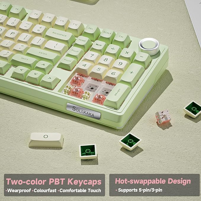 SOLAKAKA KI99 Pro Wireless Mechanical Keyboard Quiet SwitchHot Swappable Pre-Lubed Switches Silent Keyboard with RGB BacklitGasket Structure Computer Gaming Keyboards(GreenWhite Silent Switch)