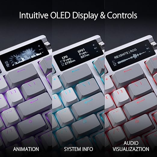 ASUS ROG Azoth Wireless Mechanical Gaming Keyboard – 75% TKL Tri-Mode Connectivity Hot Swappable Pre-lubed ROG NX Snow Linear Switches PBT Keycaps RGB OLED Display PC/Mac Support - White