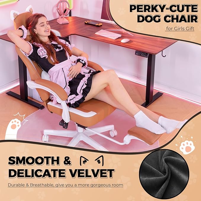 GTPLAYER Gaming Chair Cute with Cat Ears Ergonomic Computer Chair with Dog Embroidery Adjustable Memory Foam Lumbar Support and Headrest Comfortable Reclining Office Chair for Girls Teens Women