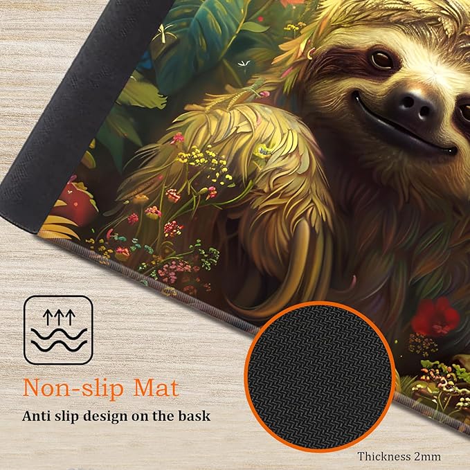 Large Gaming Mouse Pad Keyboard Wrist Rest Pad + Mouse Wrist Pad + Coaster 4 in 1 Set Extended Waterproof Non-Slip Desk Mat Suitable for Office Home Learning Games Flower Sloth