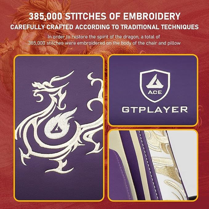GTPLAYER Gaming Chair with Bluetooth Speakers and Footrest Dragon Series Video Game Chair Heavy Duty Ergonomic Chair Esports Gaming Chair Computer Office Desk Chair (Purple)