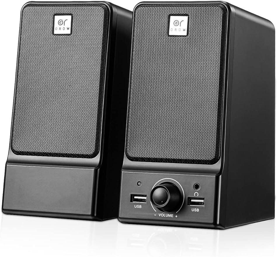 OROW USB Computer SpeakersHi-Fi Stereo PC Speakers16W Desktop SpeakerBuilt-in DSP Sound Chip Deep Bass&ampPure VocalLaptop Speakers with Headphone Jack(S203)