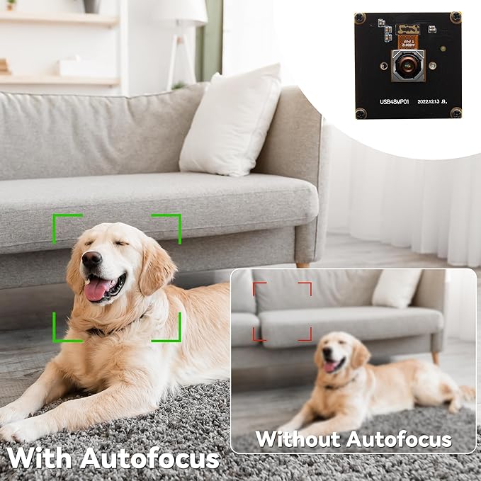 48MP Ultra HD Autofocus USB Camera – 4K Video &amp 8000×6000 Still – 70° No Distortion Lens for Lightburn Laser Engraver | Machine Vision | Embedded Systems