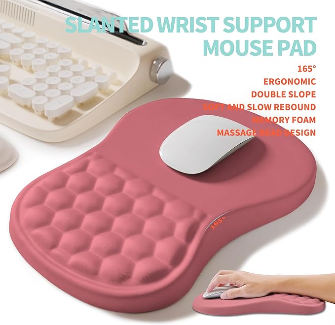 2-in-1 Ergonomic Set Wave Rise Keyboard Wrist Rest and Massage Bulge Slope Mouse Pad Wrist Support Cushion Memory Foam Integrated to Relieve Wrist Pain Muskmelon Pink