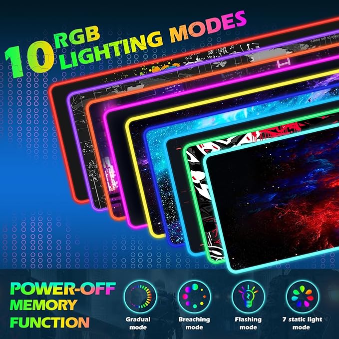 ToLuLu RGB Wireless Charging Gaming Mouse Pad 7.5/10/15W 10 Light Modes LED Mouse Pad Computer Keyboard Mat Mousepad 800x300x4MM Extended Large Desk Pad Desk Mat for Gamer Red Blue Galaxy