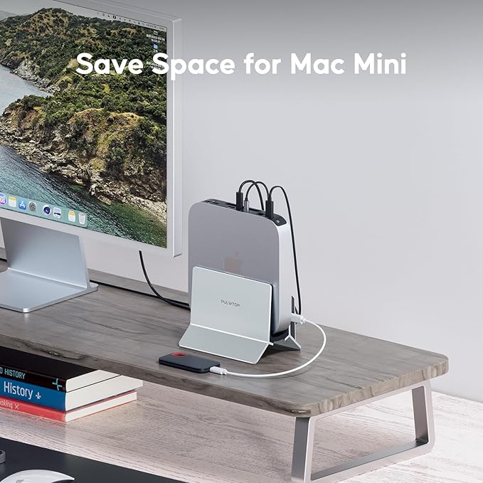 Vertical MacBook Docking Station PULWTOP Docking Station for Mac mini with M.2 NVMe case for MacBook Pro/Air 4K@60Hz HDMI 2USB C 10Gbps SD/TF 100W PD RJ45 2 USB A for Windows Sliver