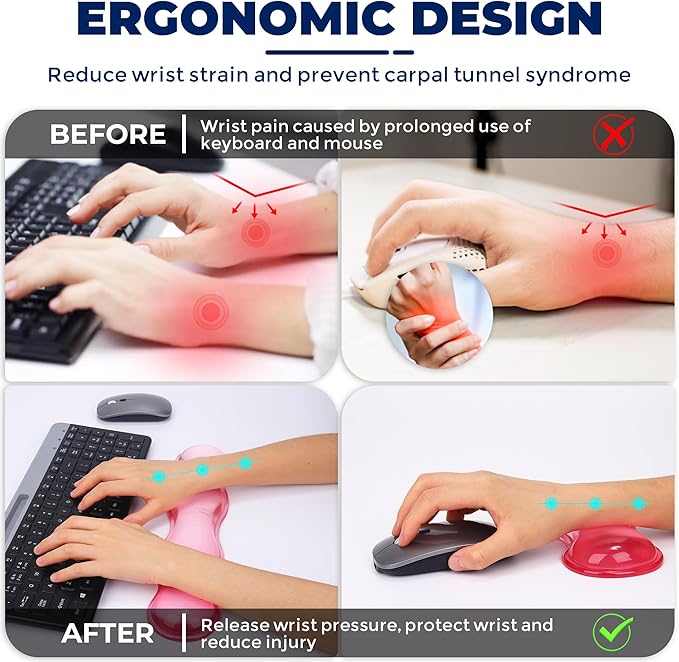 Gel Wrist Rest for Keyboard and Mouse Wrist Rest for Keyboard Mouse Wrist Support Pain Relief Cool Touch Non-Skid Keyboard and Mouse Wrist pad Set
