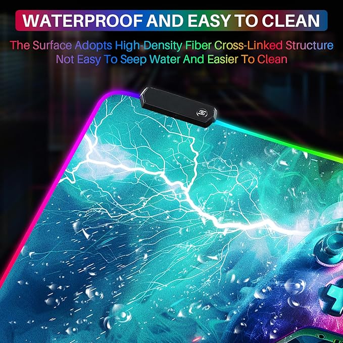 XL Led Gaming Mouse Pad with 14 Light Modes - Light Up Gamer Mouse Pad31.5 x 11.8in Non-Slip Gamepad Style RGB Large Gamer MousepadBlack Long Glowing Gaming Accessories for DeskWaterproof