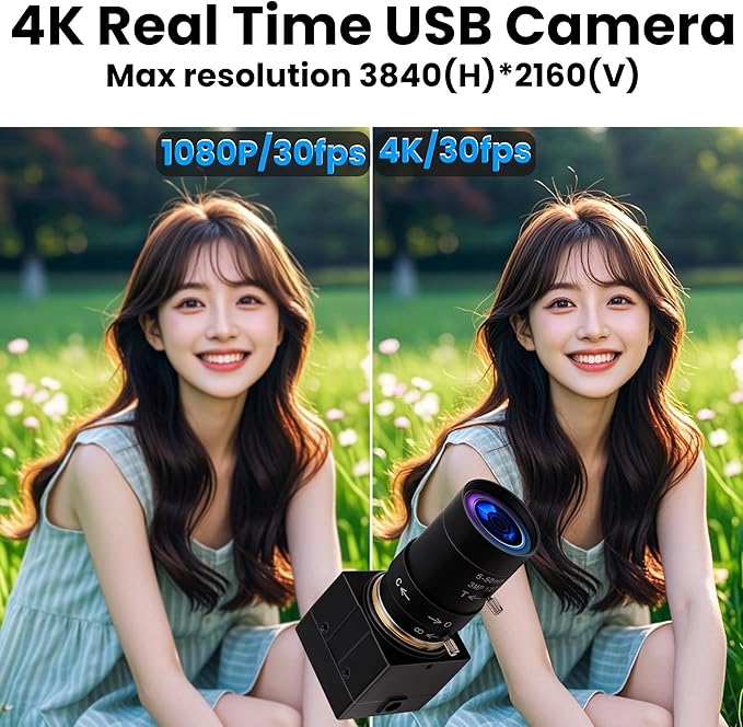 4K USB Camera - 10X Optical Zoom Ultra HD 2160P IMX415 Sensor Plug and Play for Windows Linux Mac Raspberry Pi