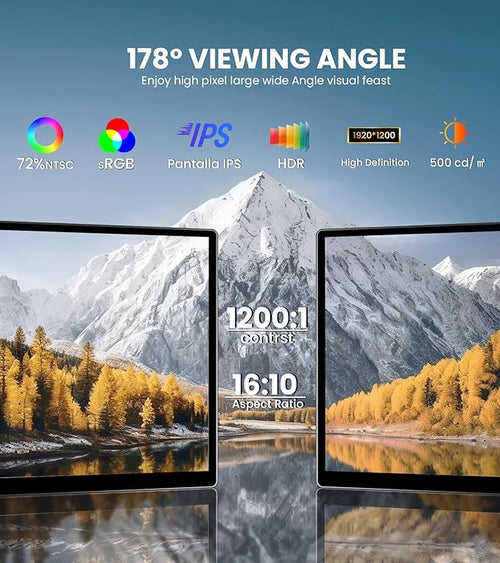 14-Inch Industrial Use Touchscreen Monitor FHD 1920×1200 HDR IPS 500 nits 100% sRGB Multi-Port HDMI VGA DVI Compatible with Laptop PC PS5/PS4 Xbox/Game