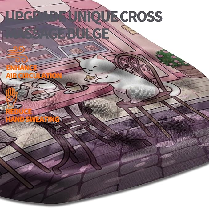 Ergonomic Slope Mouse Pad Wrist Support Wrist Rest Mousepad for Carpal Tunnel Pain Relief with Massage Bulge and Slow Rebound Memory Foam (12x8 inch Cat Bakery)