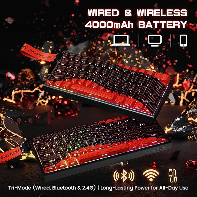 ATTACK SHARK MAMBASNAKE X60 HE Rapid Trigger Magnetic Switch 60% RGB Wireless Mechanical Gaming keyboard2.4Ghz/BT/Wired8KHZ Polling Rate0.01mm Adjustable ActuationWeb Driver for Win/Mac(Black Red)