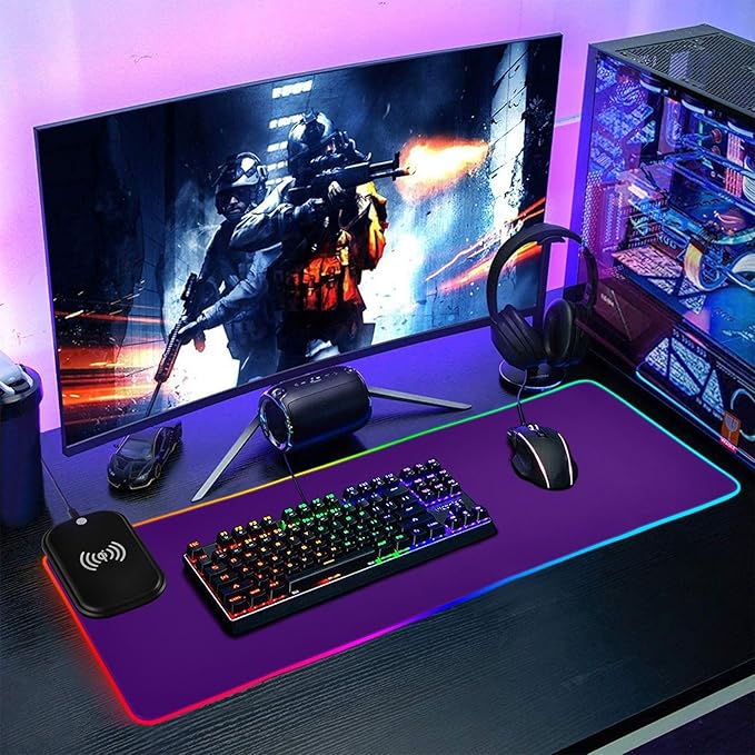 Purple Mouse Pad Gaming Mousepad Non Slip Desk Mat Wireless Charging Keyboard Mats Pad RGB Computer Mouse Pads for Office Home Desktop 35.4 x 15.7 in