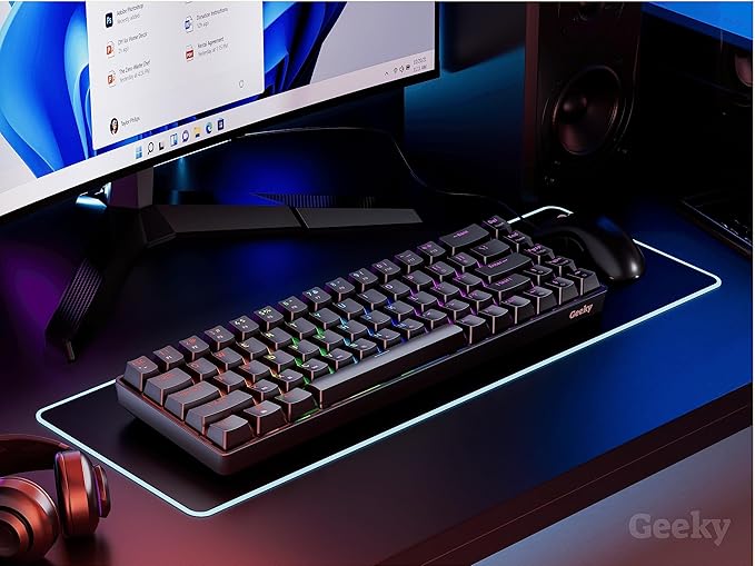 Geeky GK65 65% | Hot Swappable Mechanical Gaming Keyboard | 68 Keys Multi Color RGB LED Backlit for PC/Mac Gamer | ANSI US American Layout (Black Mechanical Speed Silver)