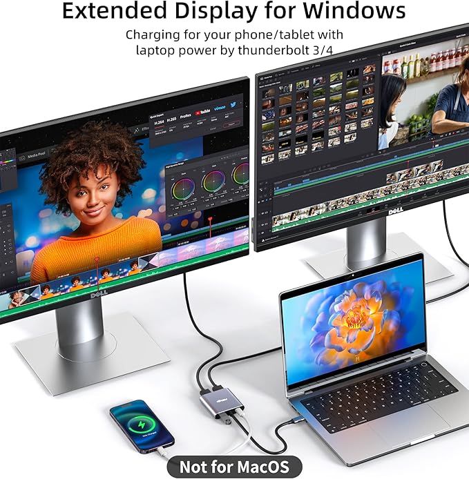 USB C to HDMI Adapter Dual 4K@60Hz 4 in 1 USB C to HDMI Converter with 100W PD Charging USB 3.0 USB C to HDMI Splitter Extended Display Compatible Thunderbolt 3/4