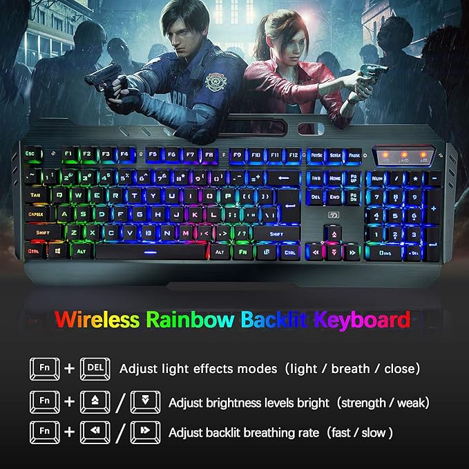 Wireless Gaming Keyboard and Mouse Combo61 Key Rainbow Backlit Keyboard with Rechargeable 3800mAhMechanical FeelErgonomicQuietWaterproofRGB Mute Mice for PS4Xbox OneDesktopPC