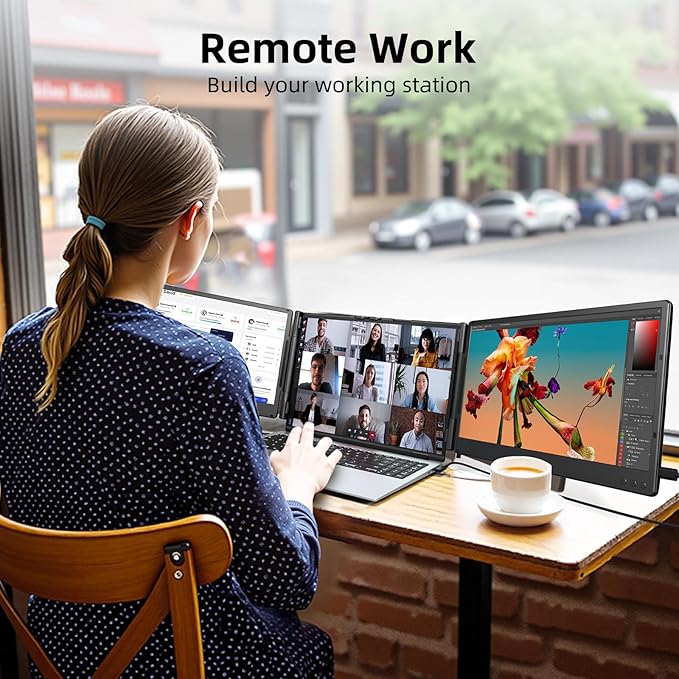 ZUMWALT Laptop Screen Extender 14 Triple Portable Monitor for Laptop 1080P FHD Screen Extender Monitors for 13-16.5 Monitor Extender for MacOS/Windows/Chrome (Built-in Speakers)