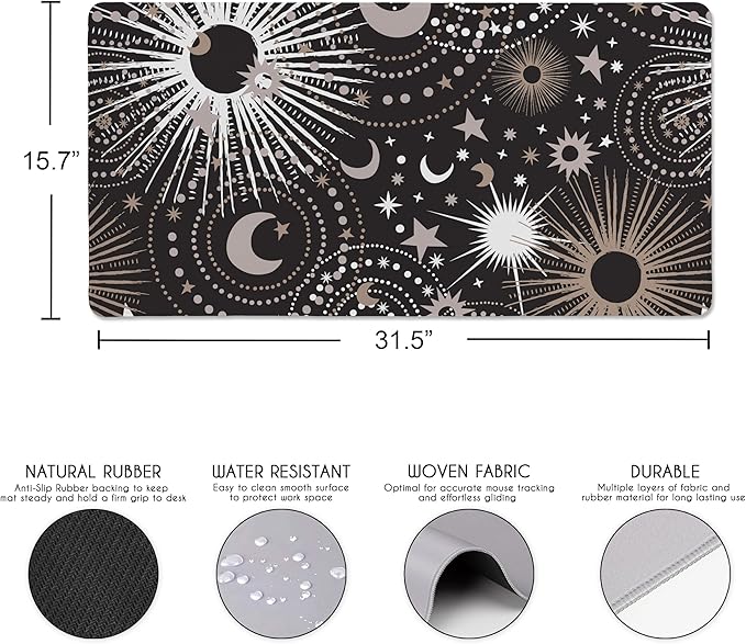 Sweet Jojo Designs Large Mouse Pad (Black Star and Moon) Desk Mat for Keyboard and Mouse Pads Gaming Mousepad Office Desk Accessories for Women &amp Men (Celestial Sky Stars Outer Space Galaxy Lu