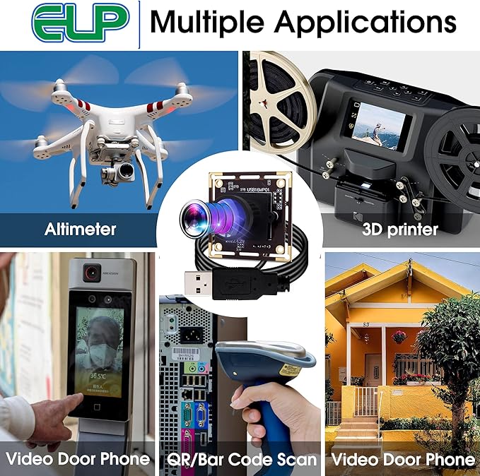 ELP 16MP Wide Angle USB Camera Module for Raspberry Pi and Computer 4K Mini UVC USB2.0 Video Webcam Board with 118degree No Distortion Lens IMX298 Industrial PC Lightburn Camera for LaptopJetson Nano