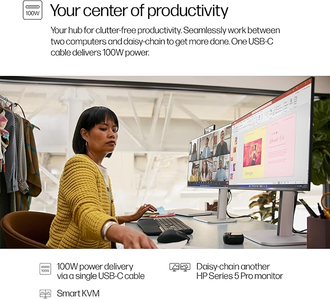 HP Series 5 Pro 24 FHD IPS Monitor with 5ms Response Time Anti-Glare Flicker Free 350 nits Brightness VESA Mount (100mm) Displayport HDMI &amp Dockztorm USB Port Expander Black/Silver