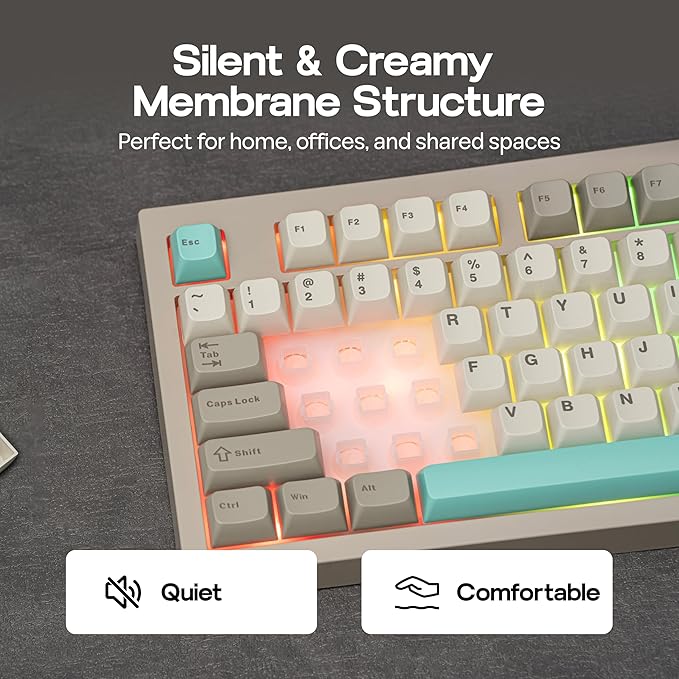 MechLands Aula S102 Membrane Gaming Keyboard with Number Pad 100% Full Size Layout USB-C Wired RGB Backlit Creamy Silicone Structure Silent Keyboard for PC Game/Office (Grey)