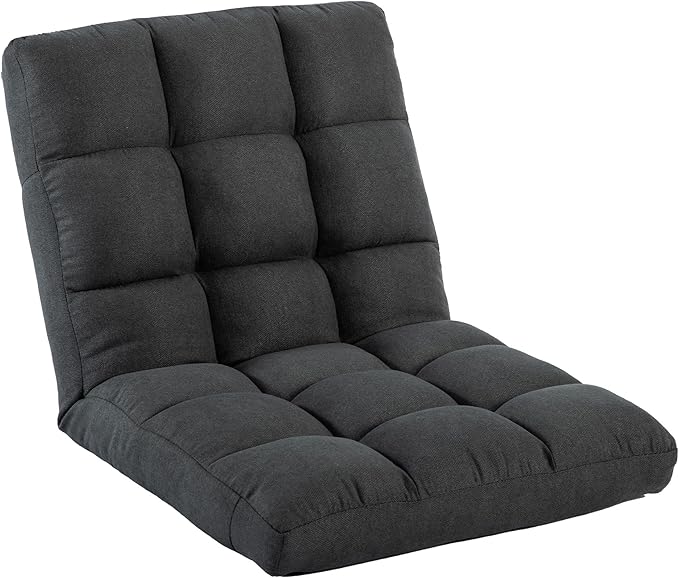 Floor Chair 24 inches Wide Oversized Velvet Armless Lay Flat Floor seat Padded Meditation Chair with 6 Adjustable Position Ergonomic Comfortable Convenient(LRSF-002-GREY)