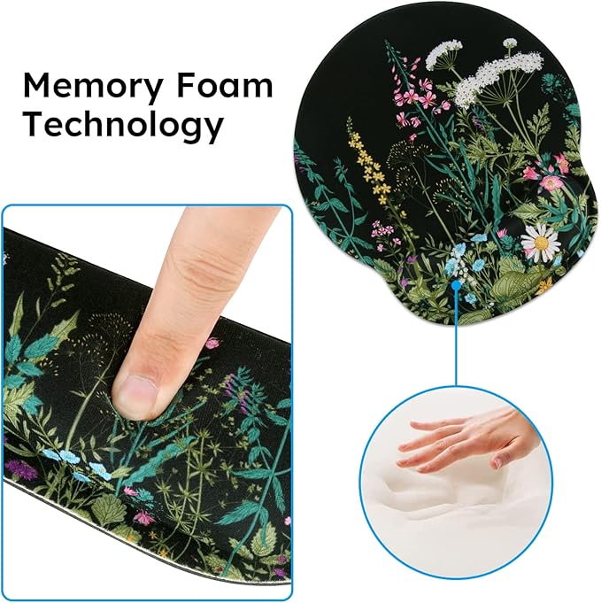 iCasso Large Mouse Pad Mouse Pad Wrist Support Set4in1 XXL Large Mousepad + Keyboard Wrist Rest+Mouse Wrist Rest+Coaster Set with Ergonomic Design for Home Office Table Computer-Weeds