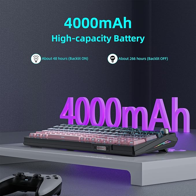 KUTETHY Wireless Mechanical KeyboardSmart Display &amp KnobTri-Mode BT5.0/2.4GHz/USB-CHot Swappable Pre-lubed Kailh SwitchesContour keycapsRGB Backlit Gaming Keyboard (BlackBerry Contours)