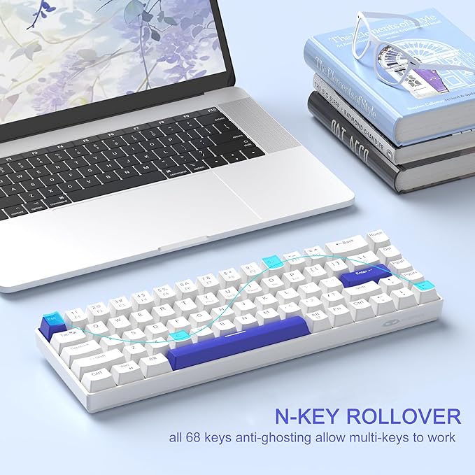 MageGee Portable 60% Mechanical Gaming Keyboard Hot Swappable Blue Whale Switch RGB Backlit Compact 68 Keys Mini Wired Office Keyboard for Windows Laptop PC with Silencing Cotton Klein Blue