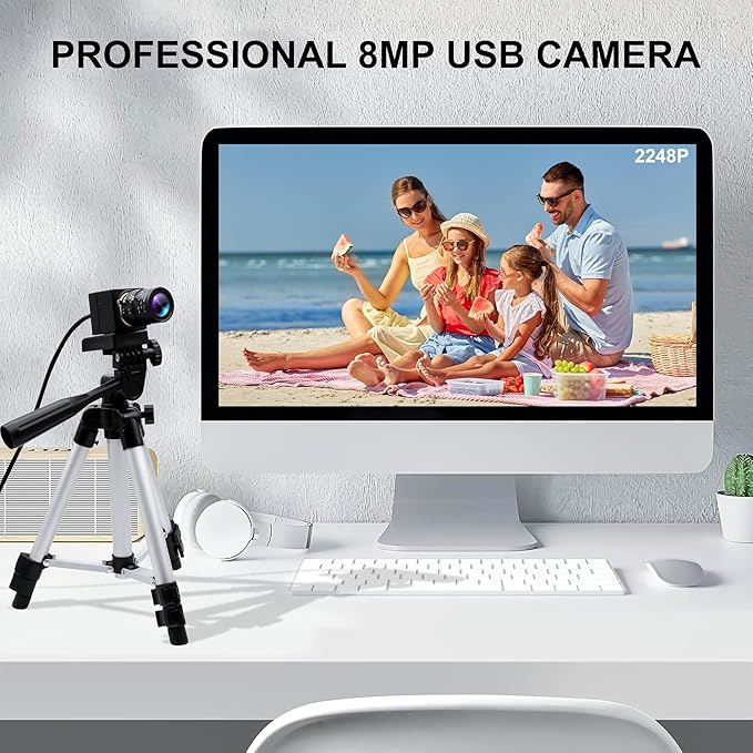 8MP USB Camera Manual Focus Webcam with 2.8-12mm Varifocal Lens UHD 3264×2448 IMX179 Sensor Supports OPENCV Windows/Linux/Android/Raspberry Pi for Machine Vision
