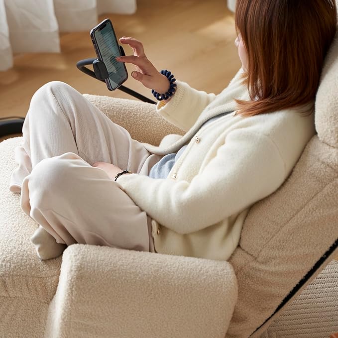 Yoglad Japanese Style Chaise Lounge Sofa with Phone Holder 360-Degree Swivel Chair Floor Gaming Chair Lazy Sofa for Reading Game Meditating 3 Adjustable Positions (Teddy Beige)