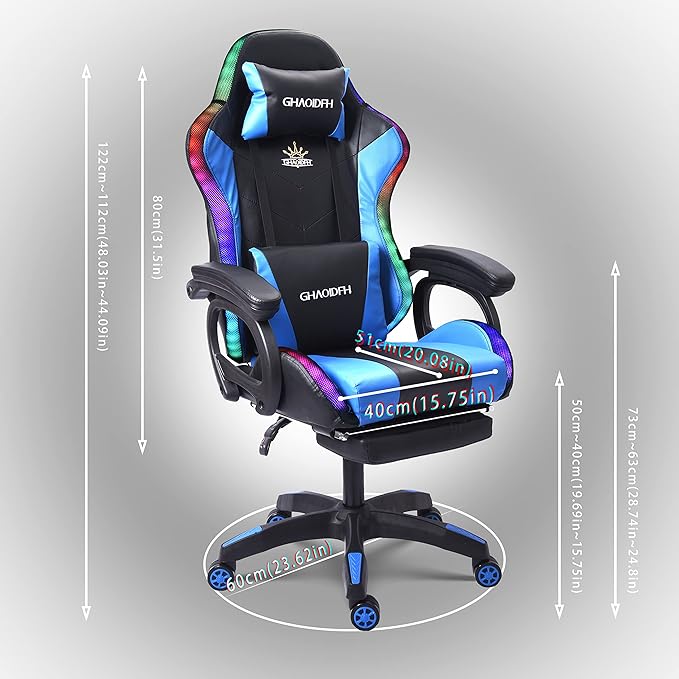 Massage Gaming Chair with Speakers and LED Light Ergonomic Computer Gaming Chair with Footrest and Adjustable Lumbar Support PU Leather 90°-135° Racing Video Gaming Chair.Red