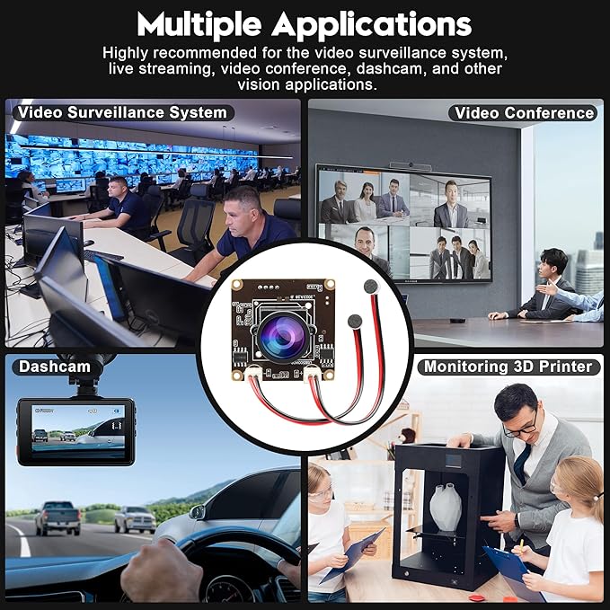 ELP 5MP USB Camera Module with Dual Microphone for Computer &amp Laser Engraver - 1944P USB Security Camera for Raspberry Pi (120 Low Distortion Lens)