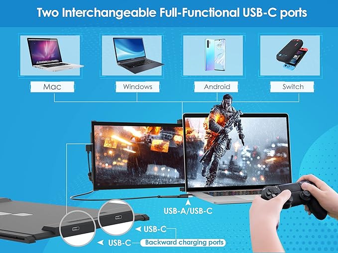 New Mobile Pixels Duex Plus Portable Monitor 13.3 Full HD 1080P IPS Dual Laptop Monitor USB C/USB A Plug and Play Portable DisplayWindowsMacAndroidSwitch Compatible