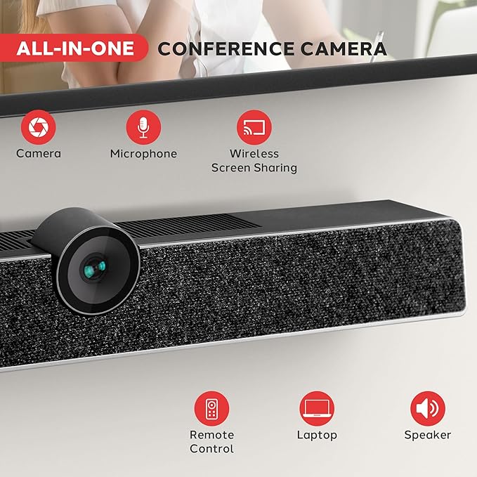 SQUATZ Video Conference Room Camera All-in-One System Ultra HD 4K 5X Zoom Wide-Angle Echo Cancellation 8m Voice Pickup - 120 Degree FOV - For Small Conference Rooms Home Offices and Remote Work