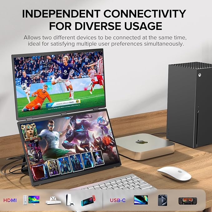 UPERFECT Delta 15.6 Dual Portable Monitor for Laptop Screen Extender 1080P HDR 360° Folding Stacked Triple Monitor with Stand for Laptop PC Phone Game Console (No Driver Needed)