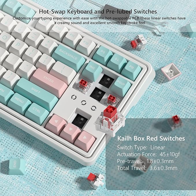 75% Keyboard Wireless Gaming Keyboard 3-Modes Creamy Mechanical Keyboard Hot-Swap with Pre-lubed Linear Switch for PC/Tablet/PS/Xbox (White)