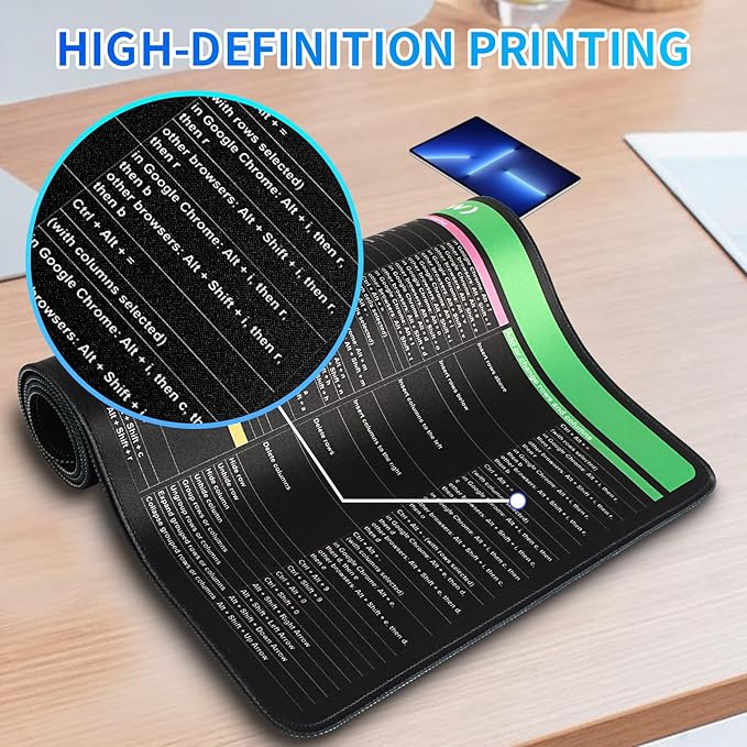Google Sheet Shortcut Mouse Pad Large Mousepad for Google Excel Spreadsheet Extended Gaming Pad for Desk 31.5”x11.8” Waterproof Anti Slip Keyboard Pad with Google Sheet Shortcuts (Windows)