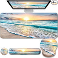 Desk Mat Set + Keyboard and Mouse Pad with Wrist Rest Support4-in-1 Large Mousepad Computer Mats for Desktop Home &amp Office-Blue Sunset Beach