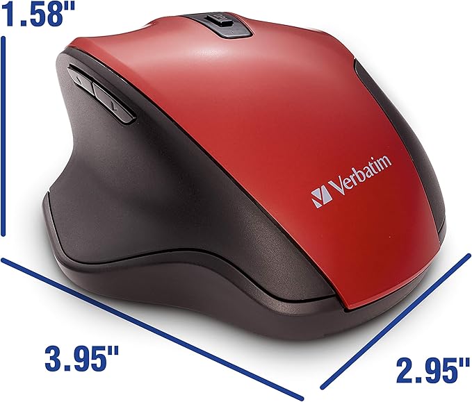 Verbatim 2.4G Wireless Ergonomic LED Silent Mouse - Noiseless and Silent Click Computer Mouse with Nano Receiver for Mac and PC - Red