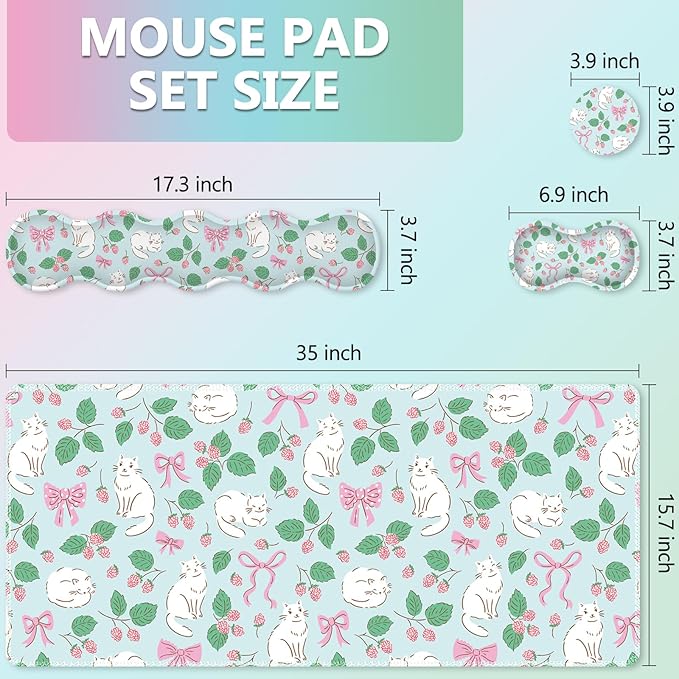 AIMSA Keyboard Wrist Rest Large Mouse Pad Wrist Support Combo Bows and Kittens Keyboard Pad Desk Mat Ergonomic Wrist Rest Cushion Pad for Home Office Gaming