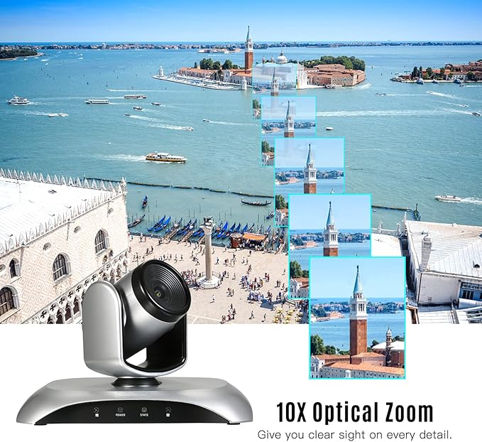 1080P HD Video Conference Camera 10X Optical Zoom Webcam 3D Noise Reduction 355° Rotation Plug &amp Play with Remote Control for Video Meetings Training Teaching