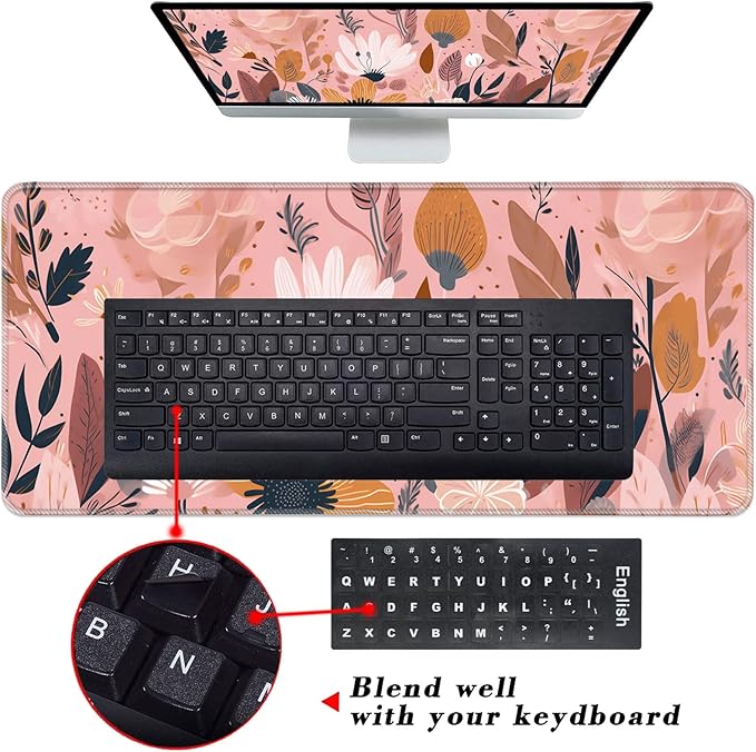 Keyboard Wrist Rest and Mouse Pad with Wrist Support Set Ergonomic CoasterMemory FoamEasy Typing Pain ReliefLarge XL Desk Mat 31.5x 11.8Pink Floral
