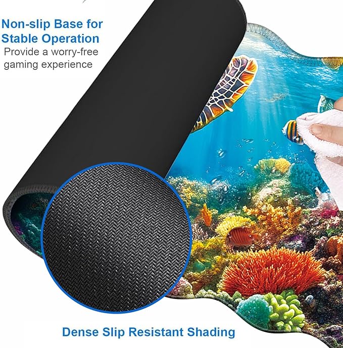 Large Gaming Mouse Pad Keyboard Wrist Rest Pad &amp Wrist Support Mousepad Set Stitched Edge Extended Non-Slip Base Memory Foam Desk Mat for Office HomeSwimming Sea Turtle